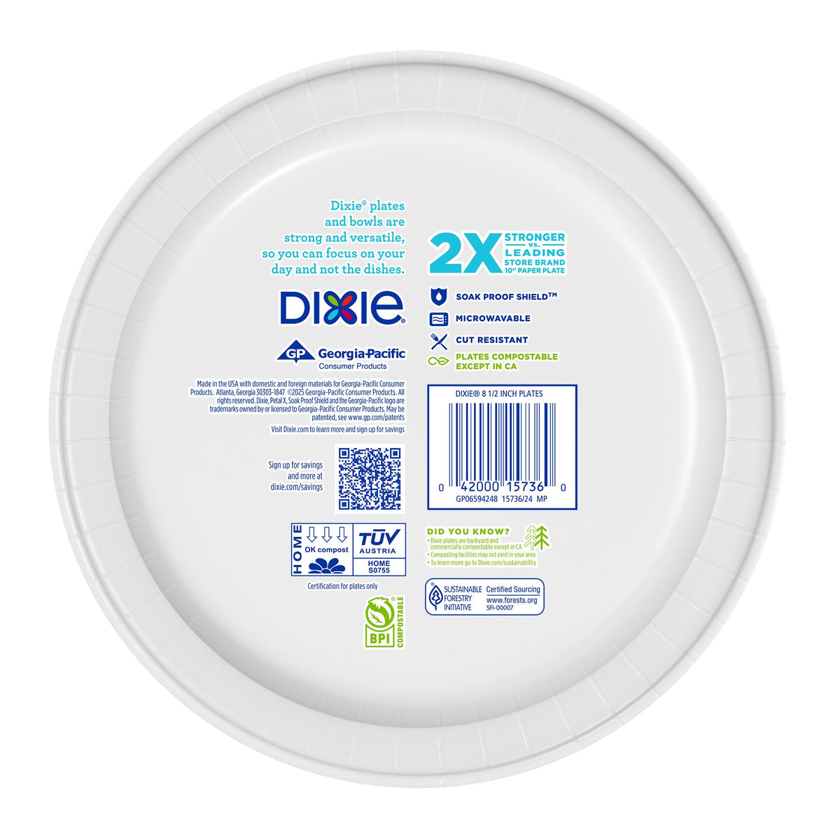 Dixie Paper Plates 8.5 Inch, 90 Count, Disposable Plates | For parties as dessert plates or snack plates, 2X stronger, small paper plates are soak-proof, cut resistant, microwave-safe