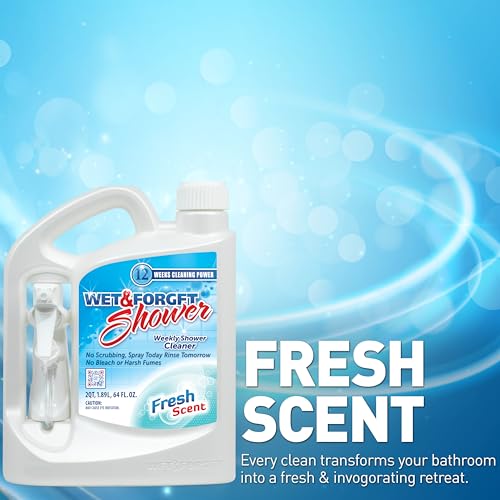 Wet & Forget Shower Cleaner Spray, No Scrub, Fresh Scent, 64 Fl Oz | No-scrub, no rinse, bleach-free, weekly shower cleaner. Cleans & prevents soap scum & grime; for glass, tile, grout & more