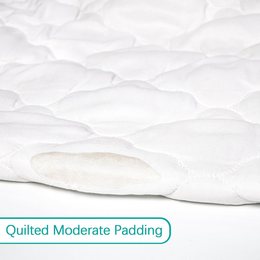 Crib Mattress Protector Sheets Fitted Waterproof Crib Mattress Pad Cover | Quilted Improved Thickness Machine Washable Noiseless 52” x 28” White Fit for Standard Crib Toddler Bed Mattress up to 9”