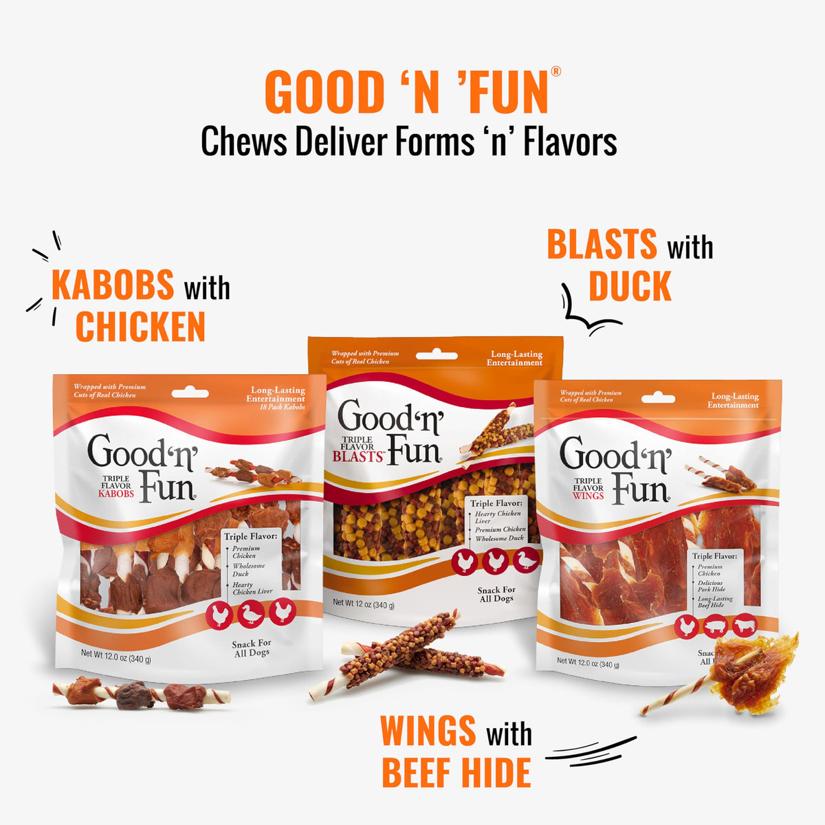 Good 'n' Fun Wings Long-Lasting Dog Treat Made With Real Protein, 12 oz | Premium Chicken, Pork and Beef Hide Chew, Supports Dental Health and Mental Stimulation, For Adult Dogs