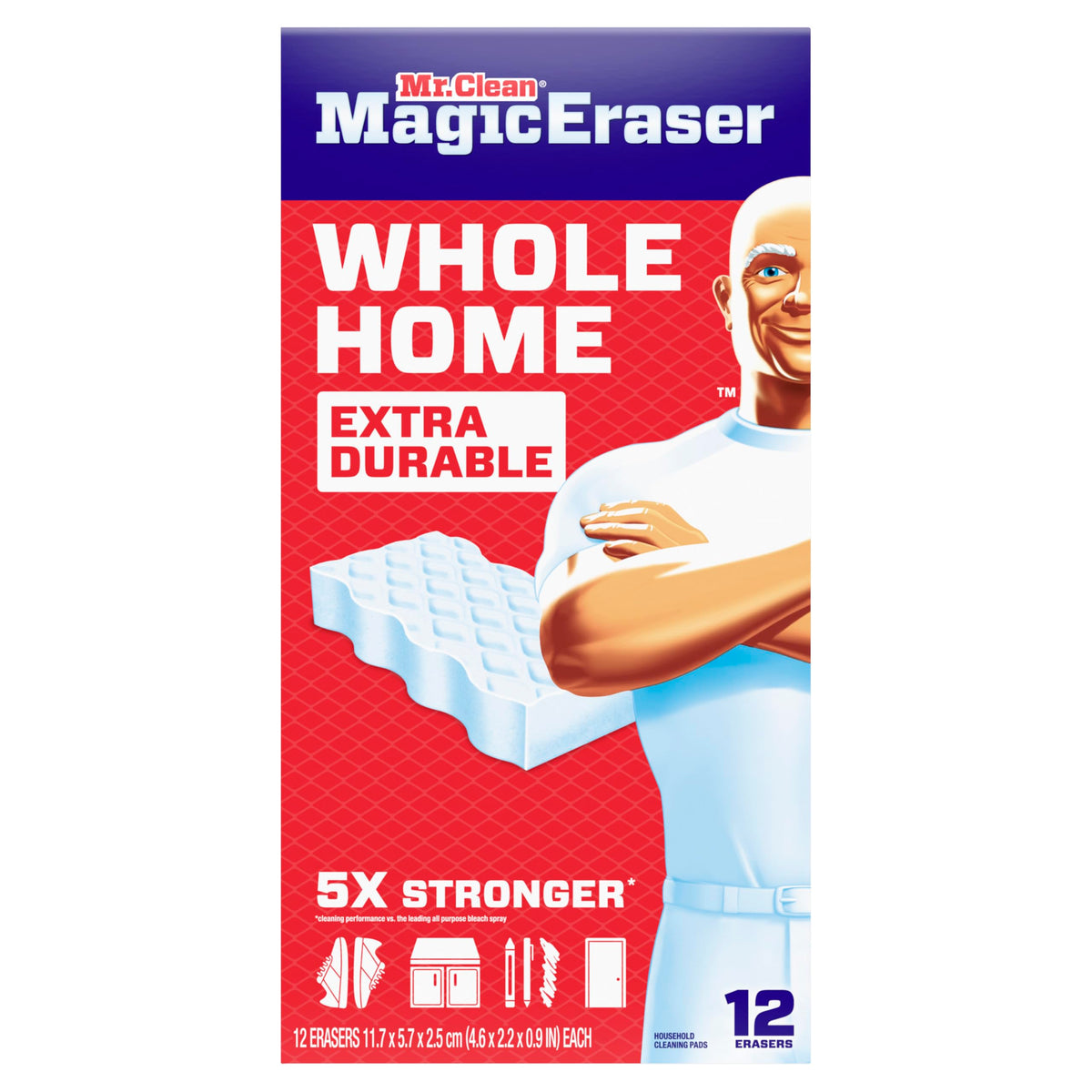 Mr. Clean Magic Eraser, All Purpose Cleaner, Cleaning Scrubber, Wall, Sneaker, Kitchen, Bathroom, Shower Cleaning Supplies, Melamine Pads, Whole Home Extra Durable, 12ct