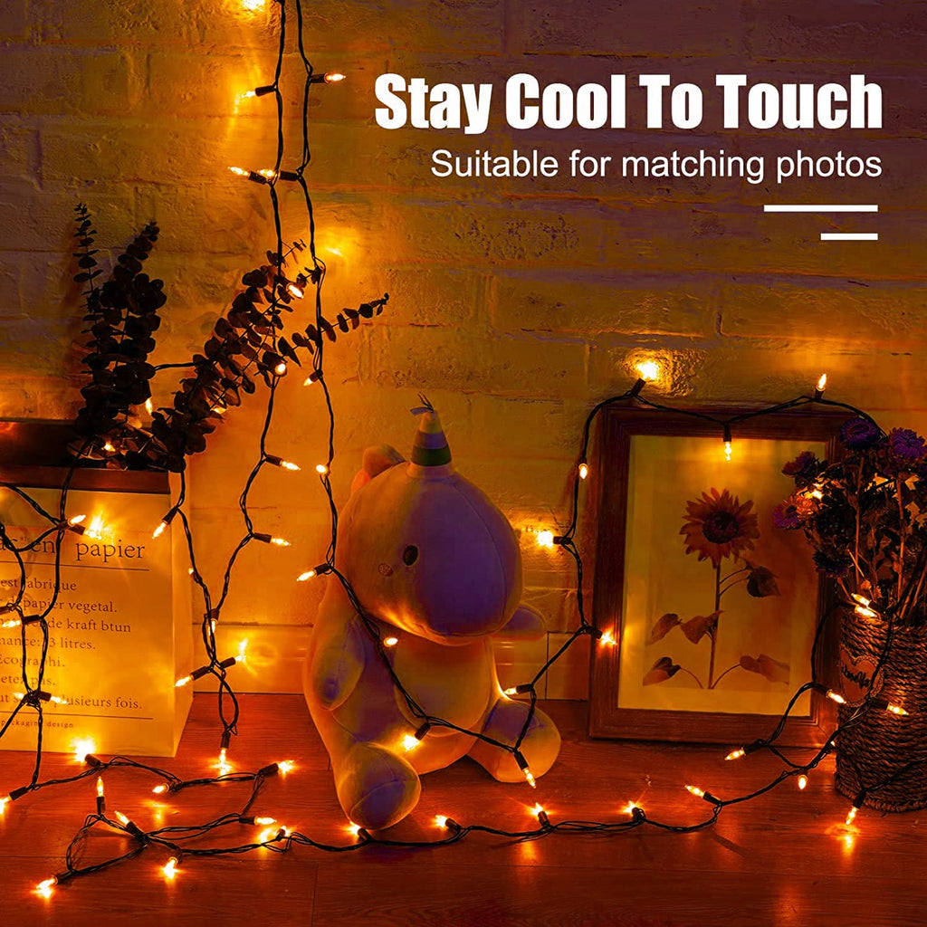 Orange LED Outdoor Halloween Lights, Halloween Decorations, 39 FT 100 LED Mini Lights with 8 Lighting Modes,Connectable String Light Plug in for Garden Patio Party Haunted House Ghost Holiday Decor