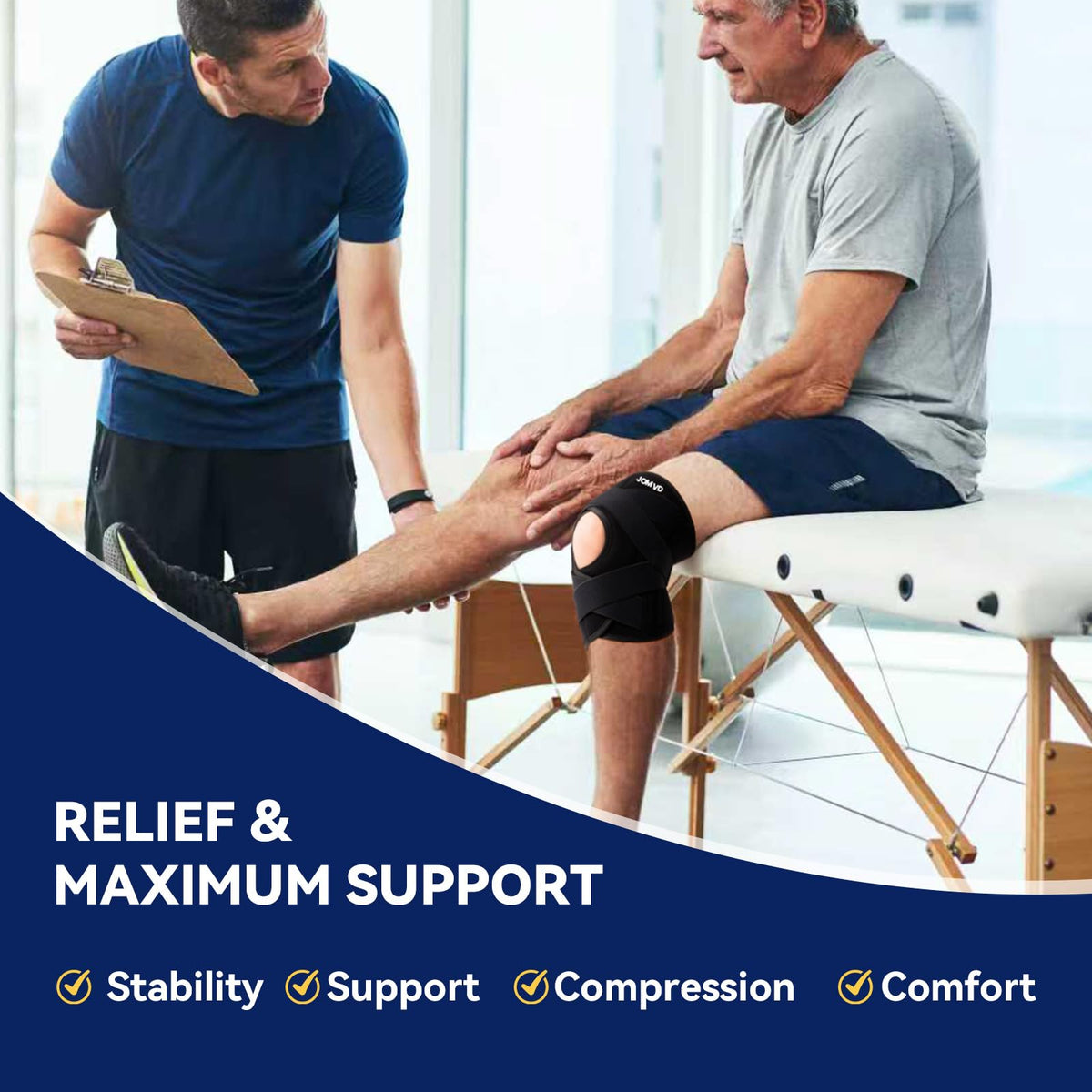 JOMVD Knee Brace for Knee Pain, Meniscus Tear, Adjustable Knee Support with Side Spring Stabilizers for Meniscus Tear, ACL, Arthritis, Knee Pain Relief, Women and Men, Large,Black