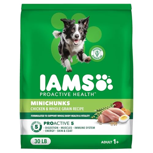 IAMS Proactive Health Adult Minichunks Dry Dog Food, Chicken, 30 lb | Real chicken #1 ingredient, no fillers, natural fiber & prebiotics, Omega-6 fatty acids, antioxidants for immune support