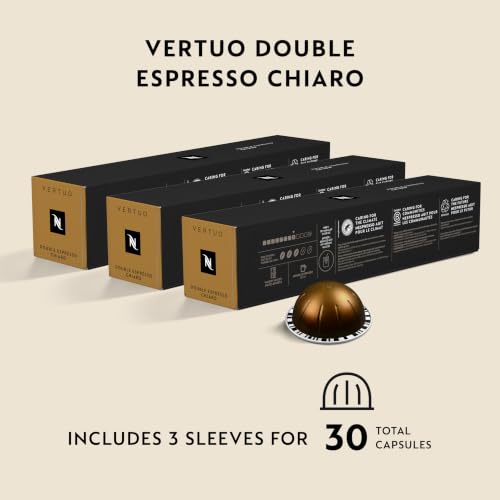 Nespresso Vertuo, Double Espresso Chiaro, Dark Roast, 30-Count Pods | Dark-Roast Coffee Capsules, Intense woody notes with creamy caramel