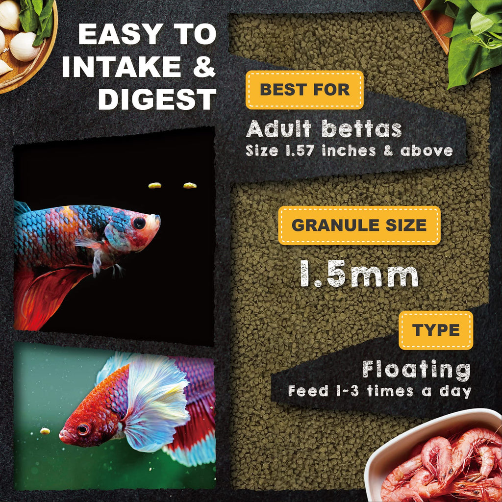 Ultra Fresh Betta Fish Food, Betta Pro Shrimp Patties, 50% Sword Prawns + Akiami Paste Shrimps, All Natural Protein, Rich in Vitamins, Healthy Development and Cleaner Water 0.7 oz