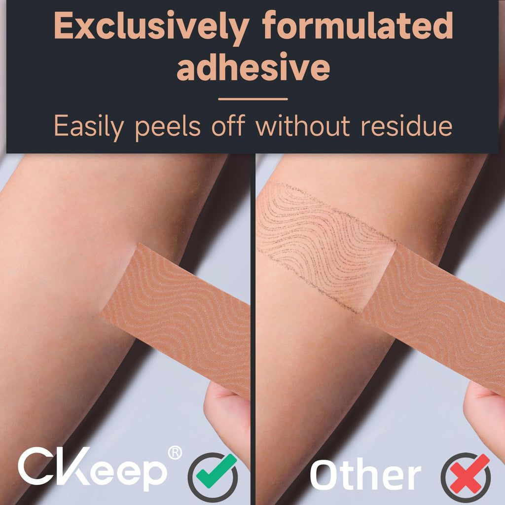 CKeep Kinesiology Tape, Uncut Premium Elastic Athletic Tape 2 Rolls, Beige | Original Cotton Latex Free Kinetic Tape, Breathable & Water Resistant Sports Tape for Muscle and Joint Support, 2inch x 16ft