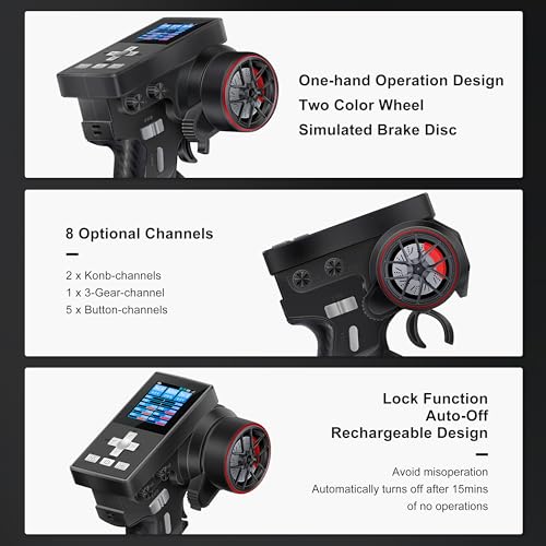 MEUS RACING ME-8B RC Transmitter 8 Channels 2.4GHz and Receiver for 1/8 1/10 1/18 1/24 RC Crawler Car Boat TRX4 TRX4M SCX10 SCX24 Upgrades Parts (Black)