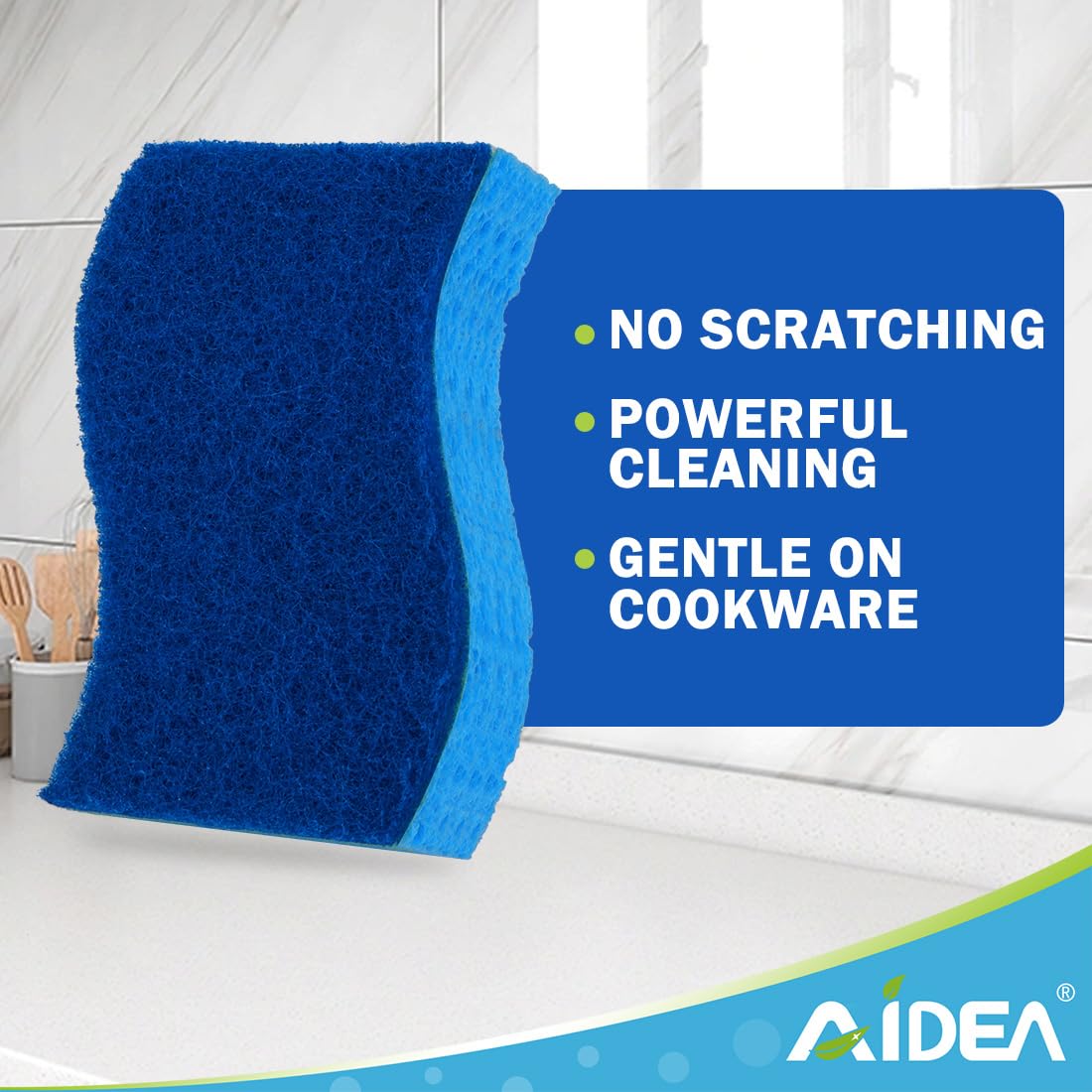 AIDEA Non Scratch Scrub Sponge-24Count, Sponges Kitchen, Sponges for Dishes | Cleaning Sponge, Cleans Fast Without Scratching, Stands Up to Stuck-on Grime, Cleaning Power for Kitchen, Household
