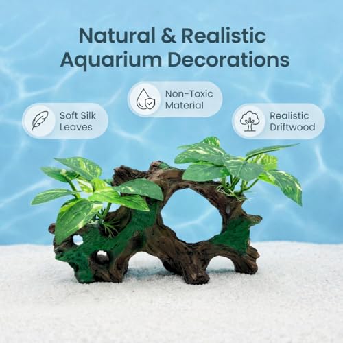 Aquarium Decorations Cave Silk Aquarium Plants Betta Fish Tank Decor | Soft & Safe Fish Tank Accessories, Aquarium Decor Plants for Beta Goldfish Bowl Decor, Artificial Driftwood Fish Cave