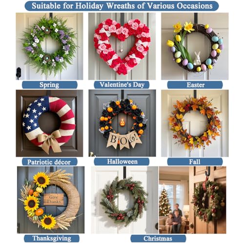 Sattiyrch 15" Wreath Hanger for Front Door, Over the Door Wreath Hook | No drilling or screws,closes normally,holds up to 22 lbs for everyday and seasonal wreaths.Black,1 Pack
