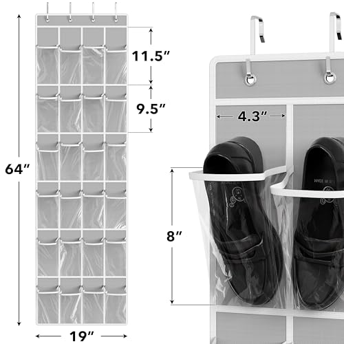 Simple Houseware 24 Pockets Clear Over the Door Shoe Organizer, Gray | 64" x 19", 4 Durable Metal Hooks, 4.3" x 9.5" Pocket Size, Multipurpose