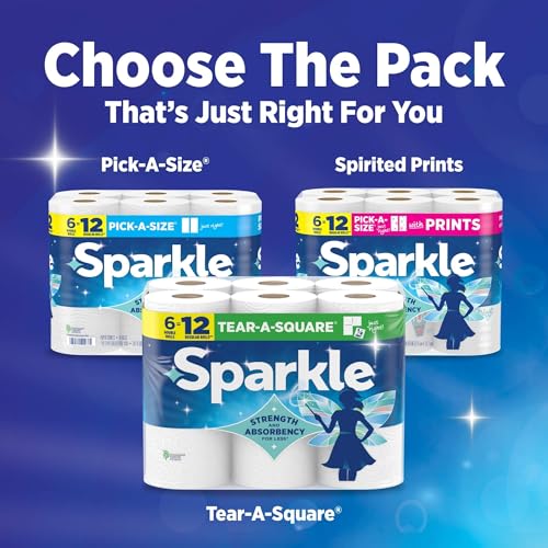 SPARKLE Pick-A-Size Paper Towels, 2-Ply Spirited Prints, 6 Double Rolls | Paper towels 6 pack: strong 2 ply paper towels with Pick-A-Size sheets, 6 double rolls, 660 sheets total