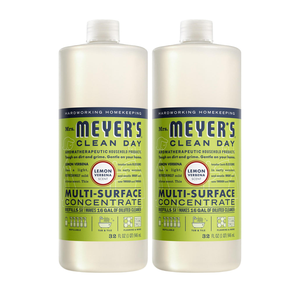 MRS. MEYER'S CLEAN DAY Multi-Surface Concentrate, Lemon Verbena, 2 Pack | 32 oz, Dilute with Water for Powerful Cleaner, Makes Up to 16 Gallons per Bottle, Removes Dirt and Freshens Surfaces