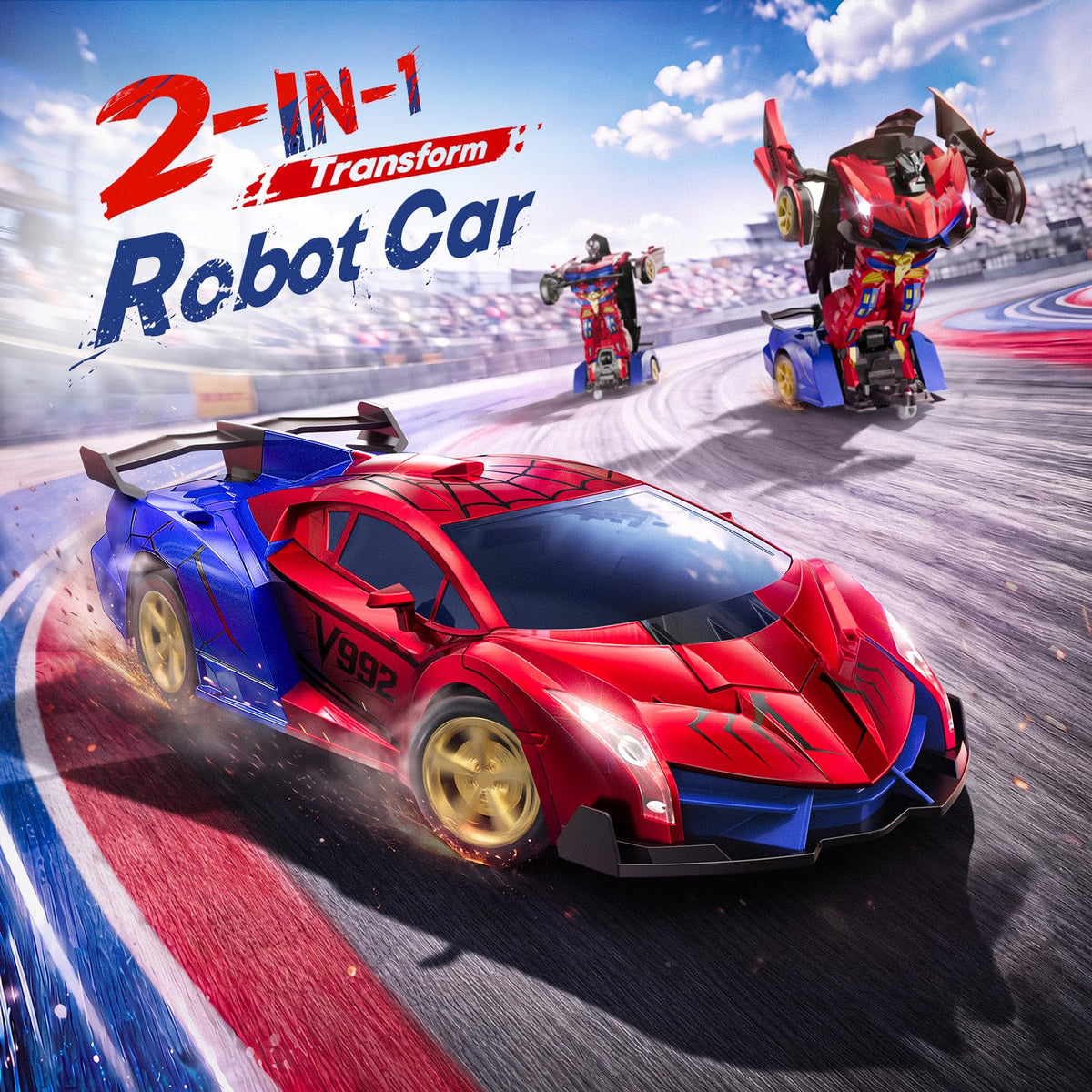 Veeniix V992 2-in-1 Spider Transform RC Robot Car Toy, 1:14 Scale | Gesture Sensing & Auto Deformation, LED Lights & Sound, 2 Batteries 60 Min Play, Durable ABS, Birthday Gift for Kids Ages 6+