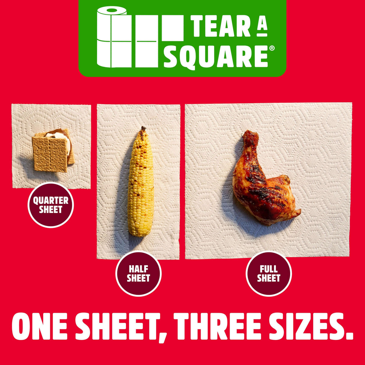 Brawny Tear-A-Square 3-Ply Paper Towels, 6 Double Rolls = 12 Regular Rolls (3 Packs of 2)