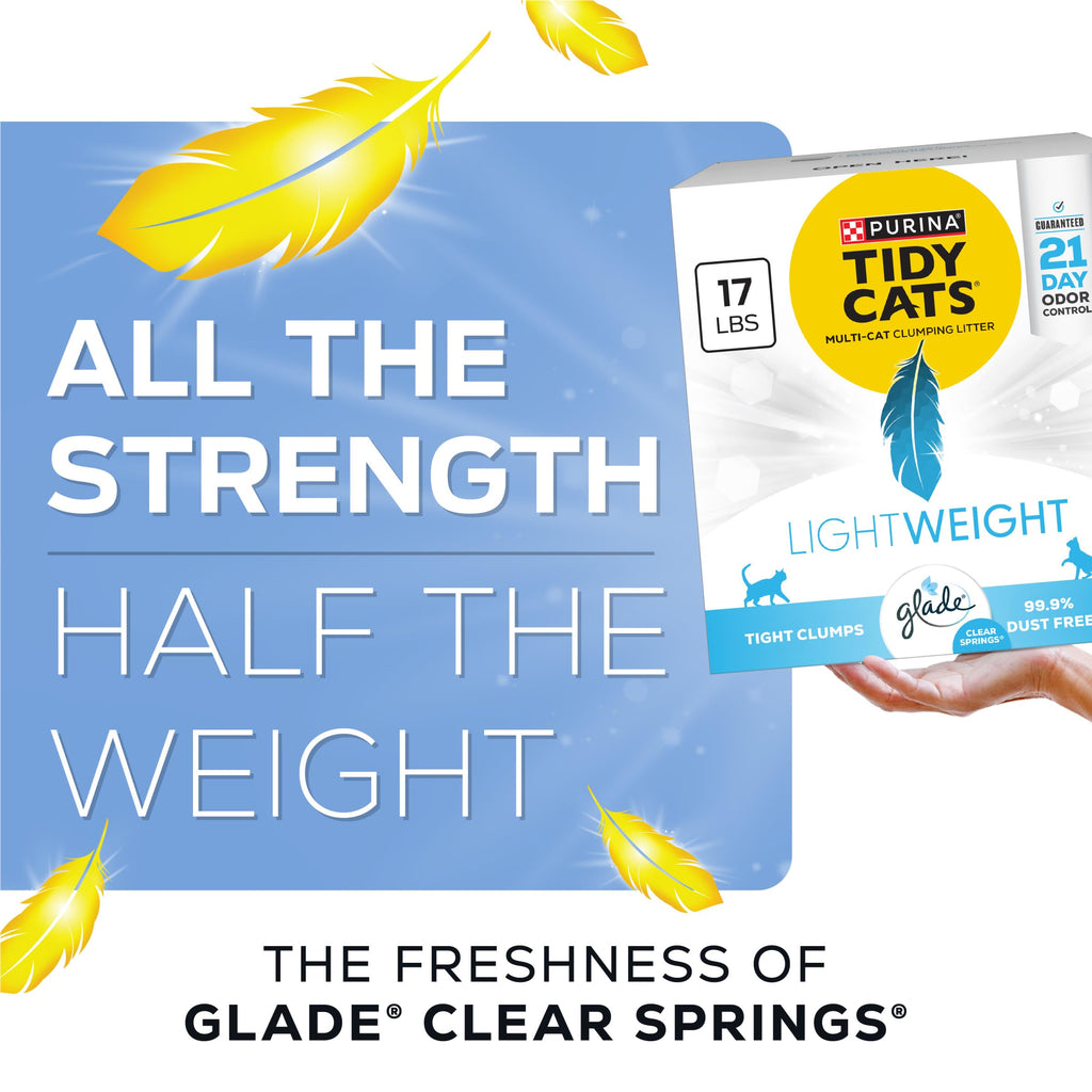 Purina Tidy Cats LightWeight Glade Clear Springs Litter, 17 lb | Glade Scented, tight clumping and low-dust formula offers 21-day odor control for multi-cat homes