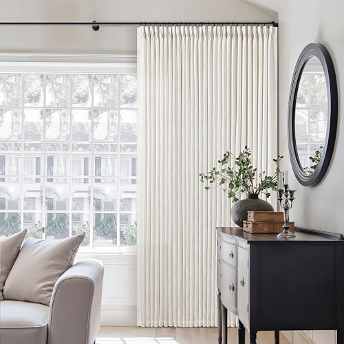 TWODRAPES Natural Pinch Pleated Linen Semi Sheer 84 Inch Curtains 2 Panels | Pinch Pleat Hooks Rings, Back Tab, Cream Ivory Birch, Boho Neutral, Textured Linen, Window Curtain for Living Room Bedroom