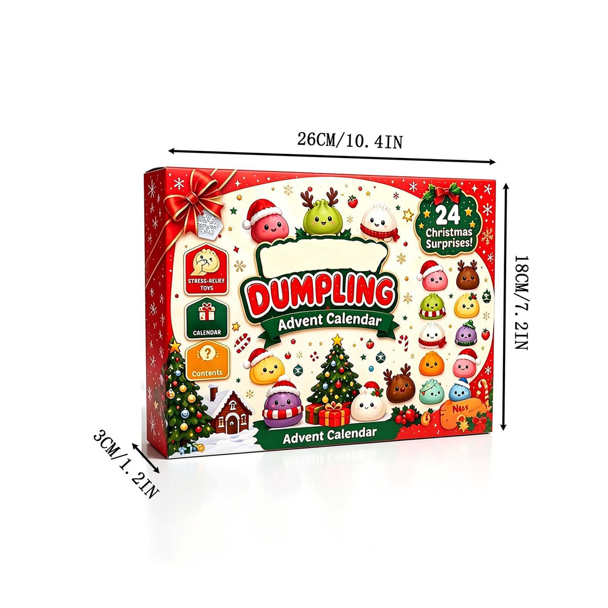 Christmas Decorations Squishies Dumpling Advent Calendar 2026 | Christmas Decor, 24 Dumplings for Adults, Party Favors, Christmas Ornaments, Coundown Calendar, Stress Relief Plaything