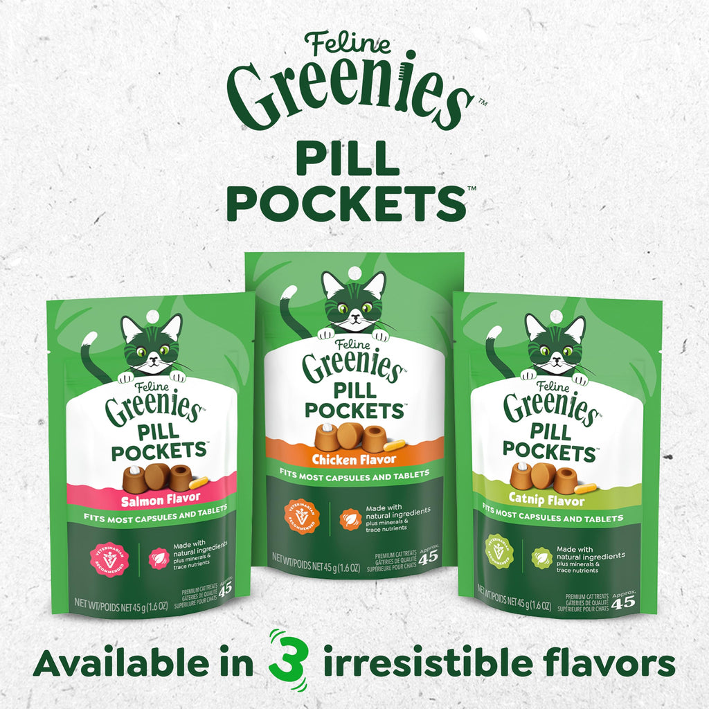 Greenies Feline Pill Pockets Soft Cat Treats, Chicken Flavor, 45 Count | #1 vet-recommended, moldable pocket hides pills, no artificial flavors or preservatives, real ingredients