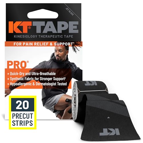 KT Tape, Pro Synthetic Kinesiology Athletic Tape, 20 Count, 10” Precut Strip