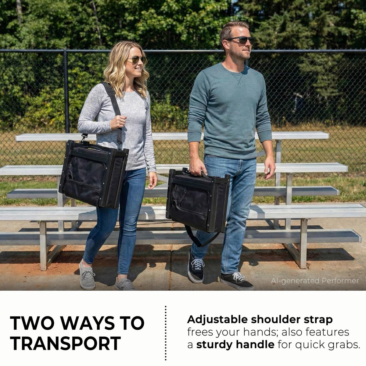 SPORT BEATS Stadium Seats with Back Support Folding Chair for Bleachers | 2.8" Thick Padded Bleacher Chairs, Folding Portable Stadium Seat with Anti-Tip Hooks, Back Support & Shoulder Strap