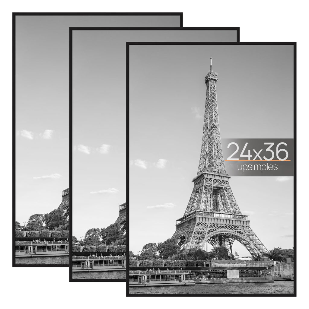 upsimples 24x36 Poster Frame, Easy Slide-In Assembly, Black, 3 Pack | Gallery Wall 24 x 36 Picture Frames Set for Family, Wedding, Christmas, Easy to Change Photos