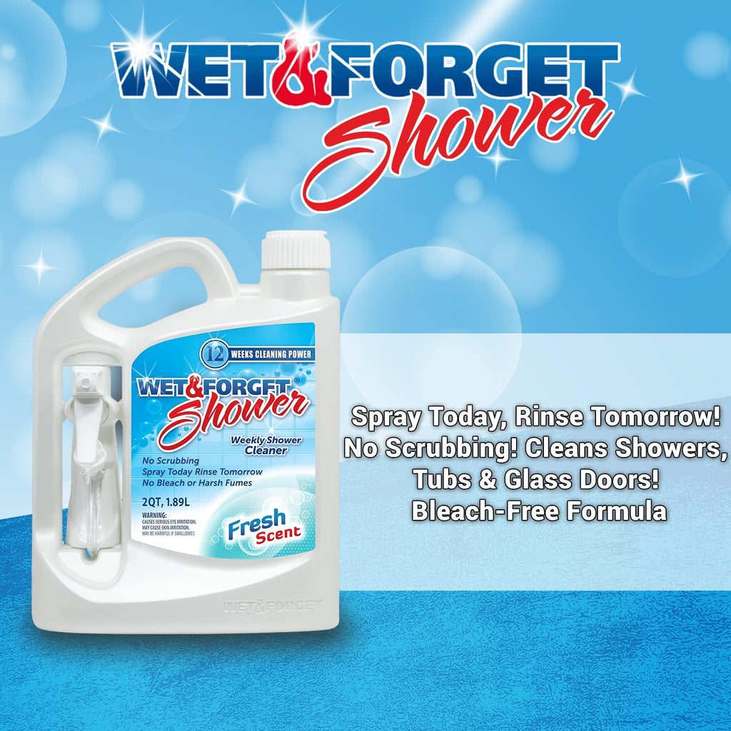 Wet & Forget Shower Cleaner Spray, No Scrub, Fresh Scent, 64 Fl Oz | No-scrub, no rinse, bleach-free, weekly shower cleaner. Cleans & prevents soap scum & grime; for glass, tile, grout & more
