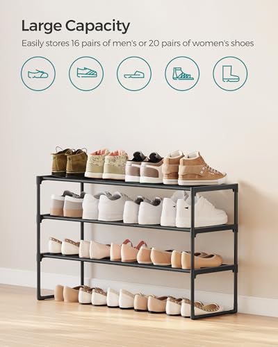 SONGMICS Shoe Rack, 3-Tier Shoe Organizer, Metal Storage Shelf | for Entryway, Upright or Upside Down, for 16-20 Pairs, Stackable, 11.8 x 36.2 x 21.7 Inches, Black ULSA303B02