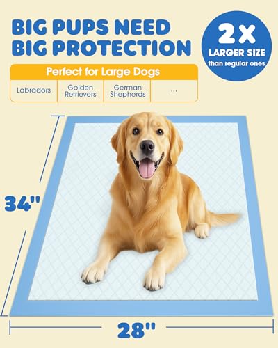 Powools Puppy Pads for Dogs, 34x28 in, 6-Layer Leakproof, 50-Pack | Extra-Large Pee Pads, Disposable, Quick-Dry Dog Pads, High Absorbency, Wee Wee Pads for Dogs, Easy Puppy Potty Training