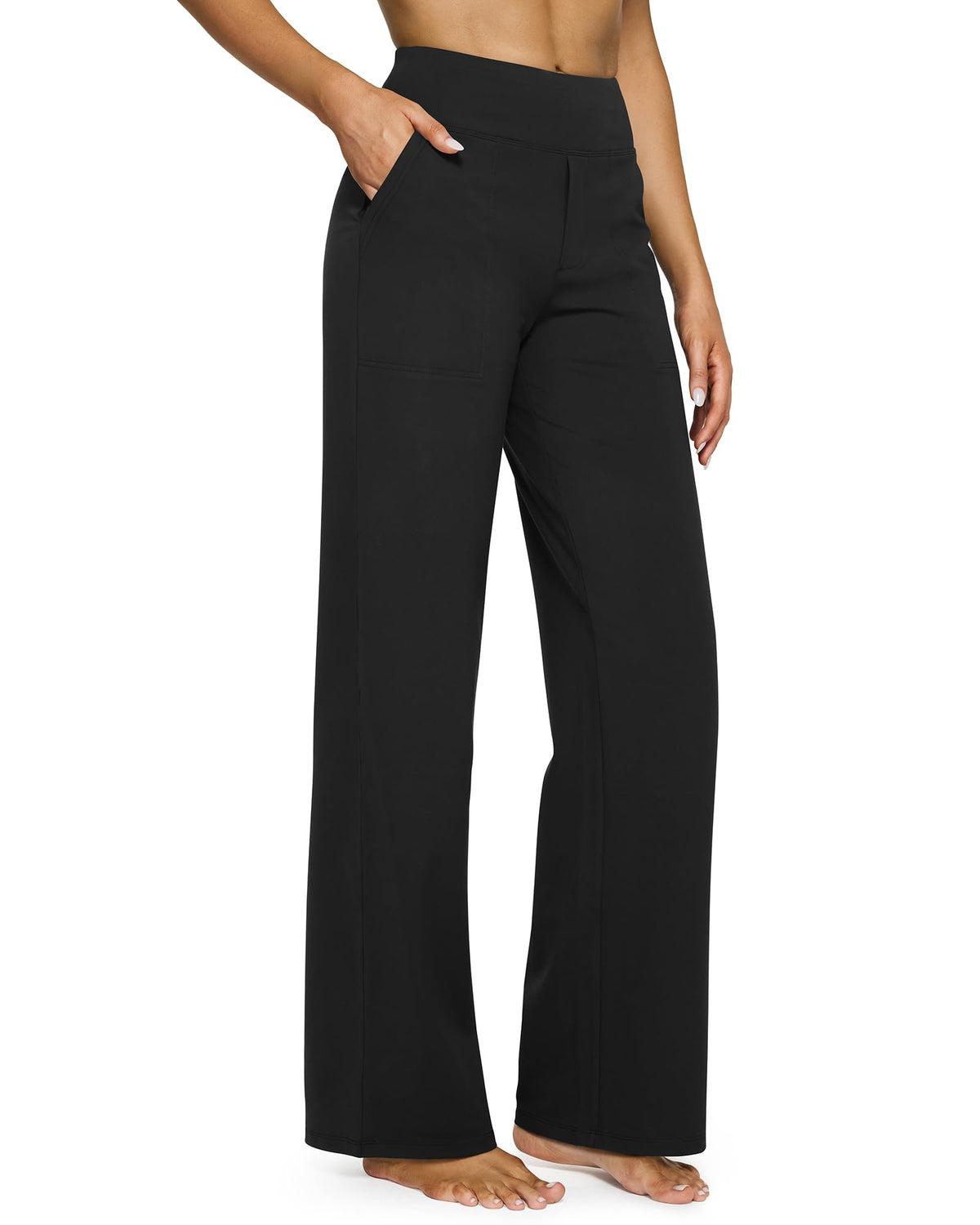 G4Free Yoga Pants for Women Wide Leg Pants with Pockets High Waisted | Moisture Wicking, Soft Comfortable Feel, 4-Way Stretch, Faux Fly, Faux Back Pockets, Yoga, Work & Casual Wear