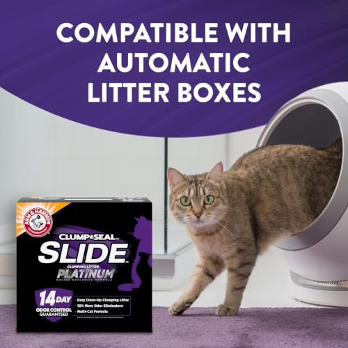 ARM & HAMMER Slide Platinum Easy Clean-Up Clumping Cat Litter, 27.5 Lbs | 24/7 Odor Control, Triple-Action Freshness, Non-Stick, Low Tracking, Multi-Cat Formula, Scented