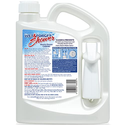 Wet & Forget Shower Cleaner Spray, No Scrub, Fresh Scent, 64 Fl Oz | No-scrub, no rinse, bleach-free, weekly shower cleaner. Cleans & prevents soap scum & grime; for glass, tile, grout & more