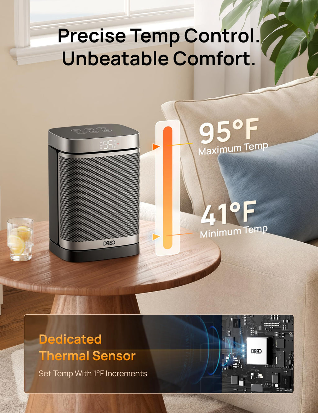 DREO Space Heater, Portable Electric Heaters for Indoor Use with Thermostat | 70°Oscillation, Remote, ECO, 12H Timer, 5 Modes, Safe Quiet Room Heater for Bedroom, 1500W PTC Ceramic Heater for Office