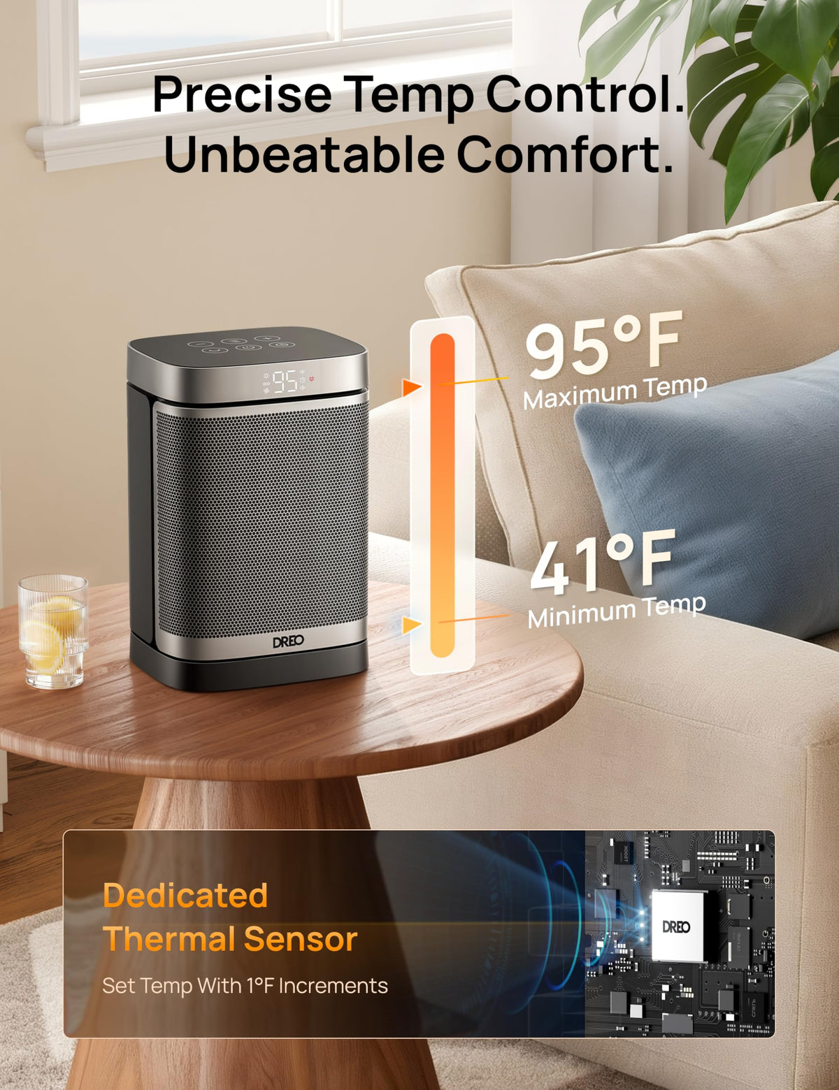 DREO Space Heater, Portable Electric Heaters for Indoor Use with Thermostat | 70°Oscillation, Remote, ECO, 12H Timer, 5 Modes, Safe Quiet Room Heater for Bedroom, 1500W PTC Ceramic Heater for Office