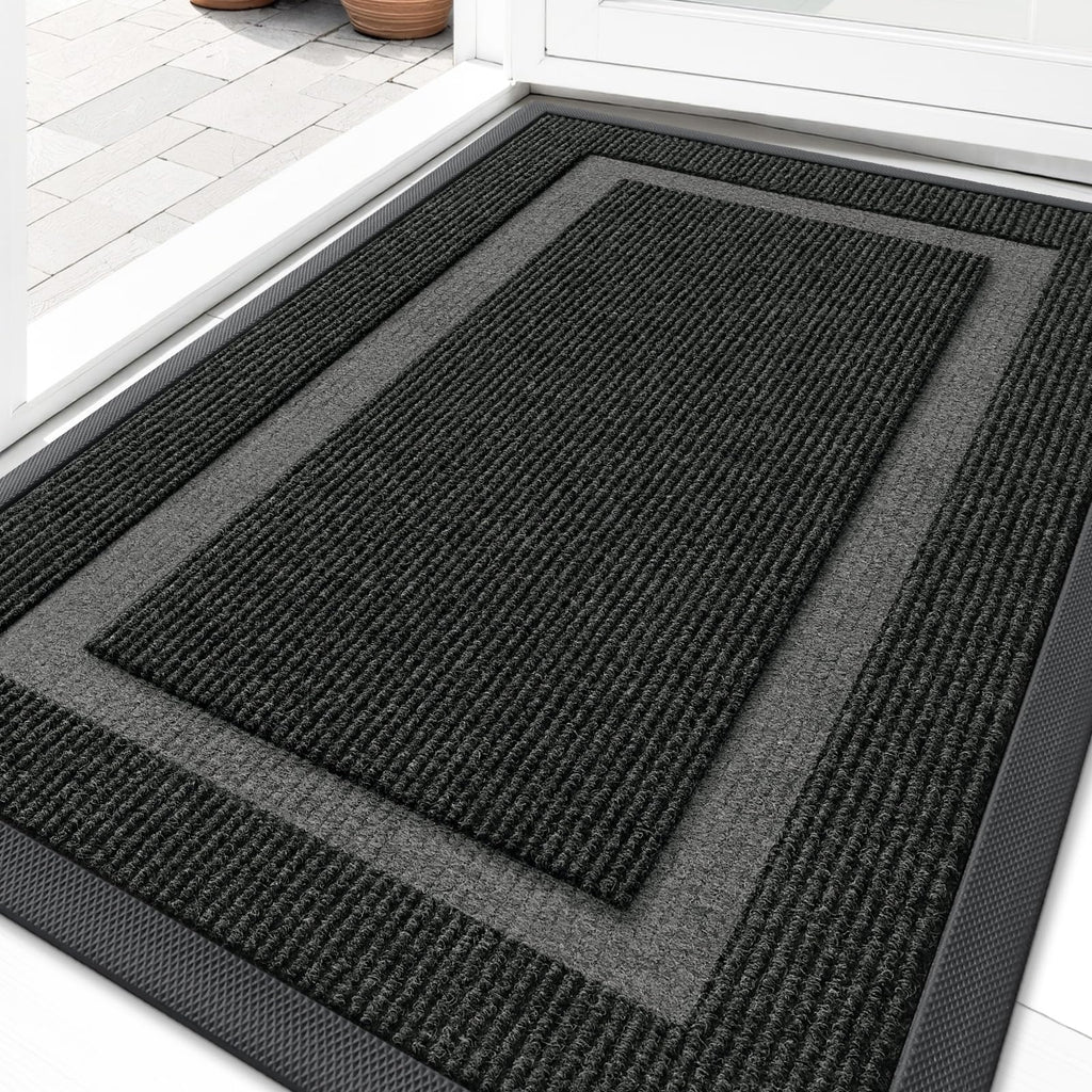 OLANLY Front Door Mat Outside 29.5x17, All-Season Heavy-Duty Rubber Doormat | Black, Absorbent, Stain and Fade Resistant, Waterproof Non-Slip Backing, Low-Profile Indoor Outdoor Floor Mat for Entryway