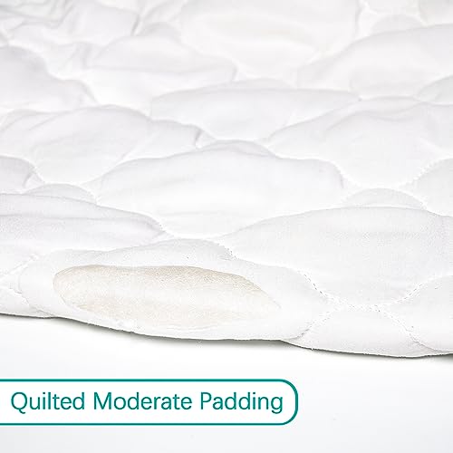 Crib Mattress Protector Sheets Fitted Waterproof Crib Mattress Pad Cover | Quilted Improved Thickness Machine Washable Noiseless 52” x 28” White Fit for Standard Crib Toddler Bed Mattress up to 9”