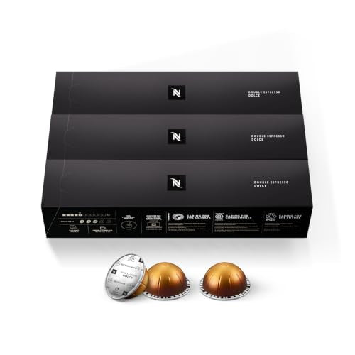 Nespresso Vertuo, Double Espresso Dolce, Mild Roast, 30-Count Espresso Pods | Mild-Roast Coffee Capsules, Malted cereal and subtle fruit notes