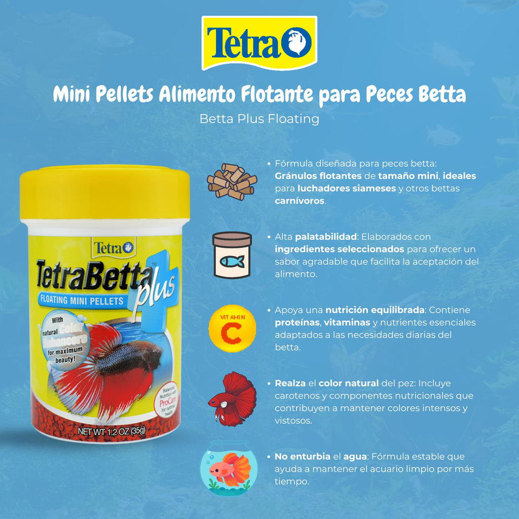 TetraBetta PLUS Floating Mini Pellets, Fish Food With Natural Color Enhancer, 1.2 ounces