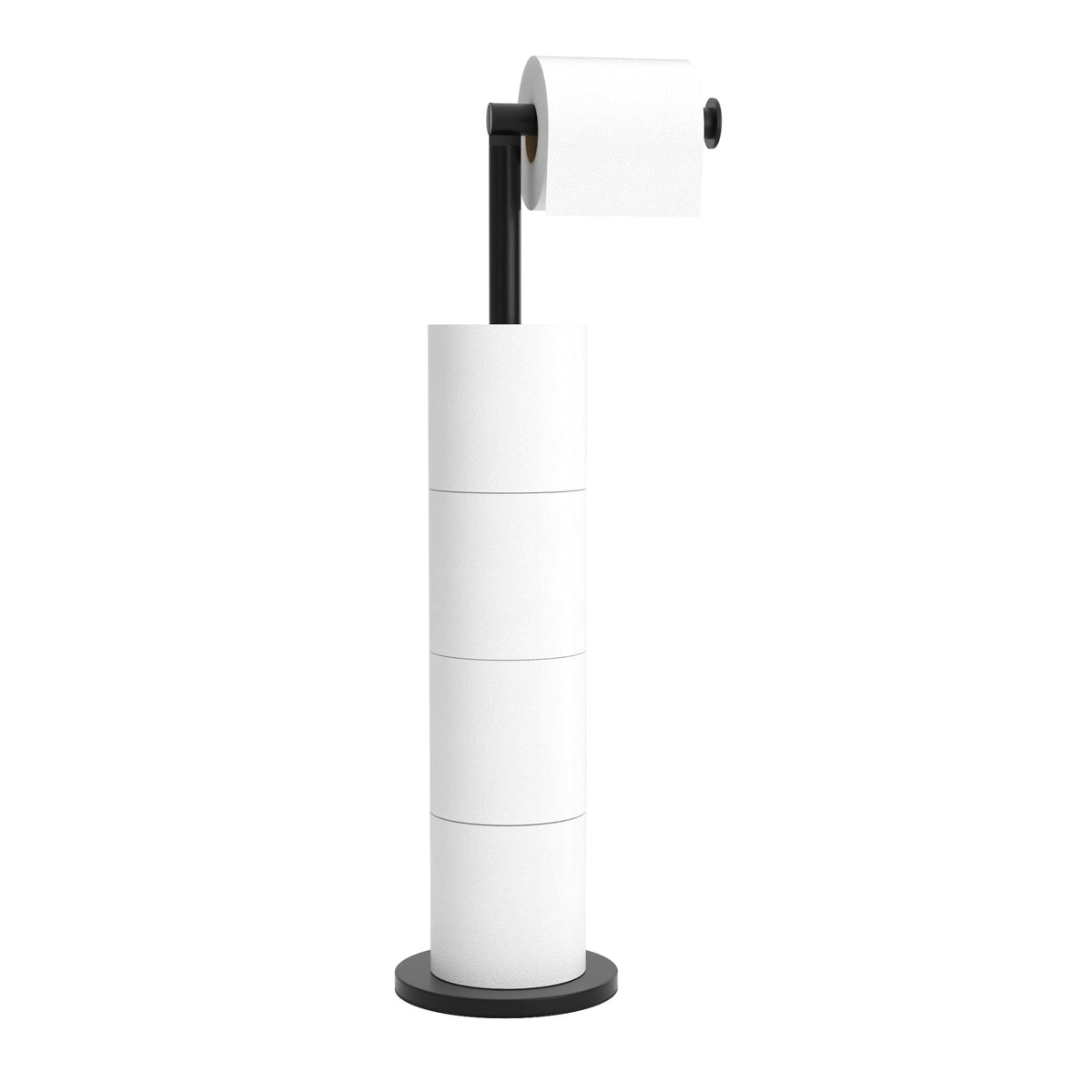 Stainless Steel Free-standing Toilet Roll Holder, Heavey Base,Black | Stores 4 Spare Rolls,Heavey Base,Waterproof & Rustproof,No Drilling Needed,Anti-Slip Design,Suitable for Humid Environments