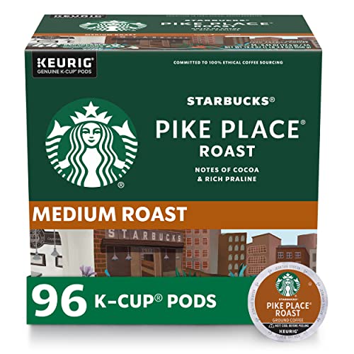 Starbucks K-Cup Coffee Pods, Medium Roast Hot or Iced Coffee, Pike Place Roast, 96 Keurig Pods ​
