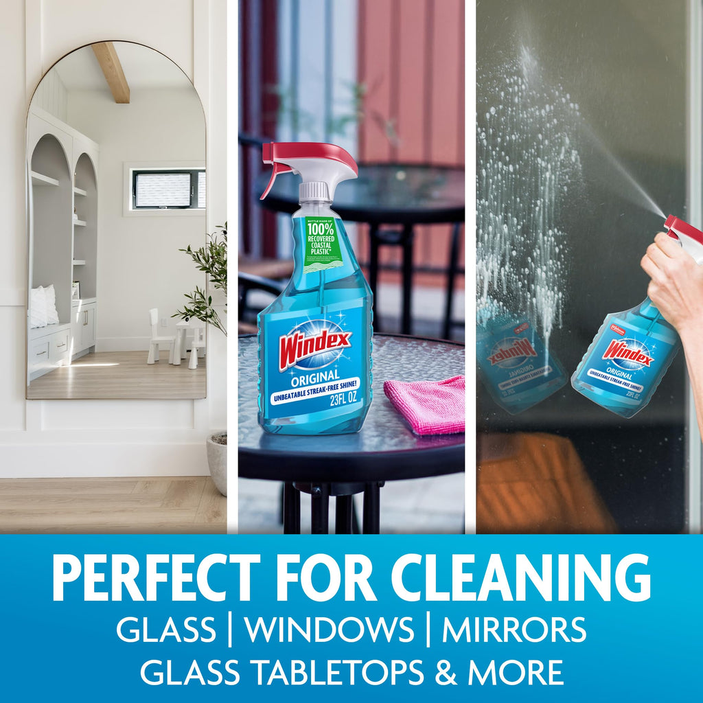 Windex Glass & Window Cleaner Spray Bottle, Original, 23 oz | Streak-Free Shine, Removes Dirt, Smudges & Fingerprints from Glass Tabletops, Windows, Mirrors, Shower Doors & More