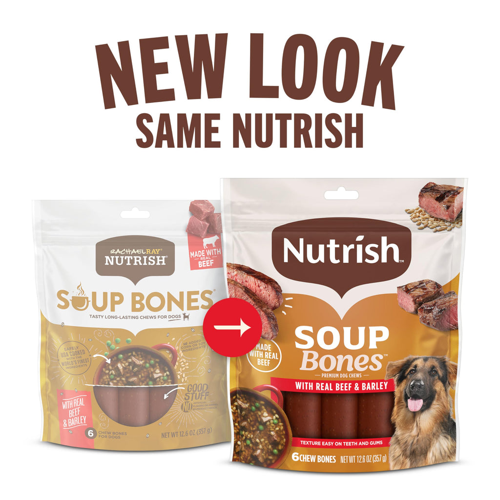Nutrish Soup Bones Beef Dog Chews, 23.1 oz. Bag (11 Treats) (Rachael Ray) | Rawhide-Free, Contains No Artificial Flavors or By-Product Meals, Soft Texture, Easy on Gums, Resealable Bag