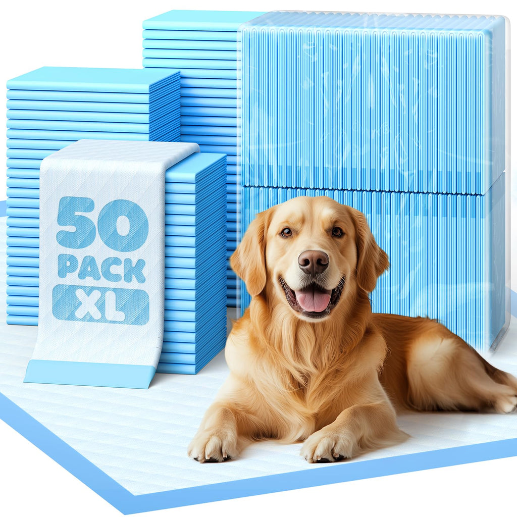 Powools Puppy Pads for Dogs, 34x28 in, 6-Layer Leakproof, 50-Pack | Extra-Large Pee Pads, Disposable, Quick-Dry Dog Pads, High Absorbency, Wee Wee Pads for Dogs, Easy Puppy Potty Training