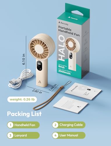 Aecooly Mighty Portable Fan, Powerful Handheld Fan, USB Rechargeable | [10H Max Cooling Time], Mini Personal Battery Powered, Pocket for Travel, Summer, Gifts for Women, Girls -Beige