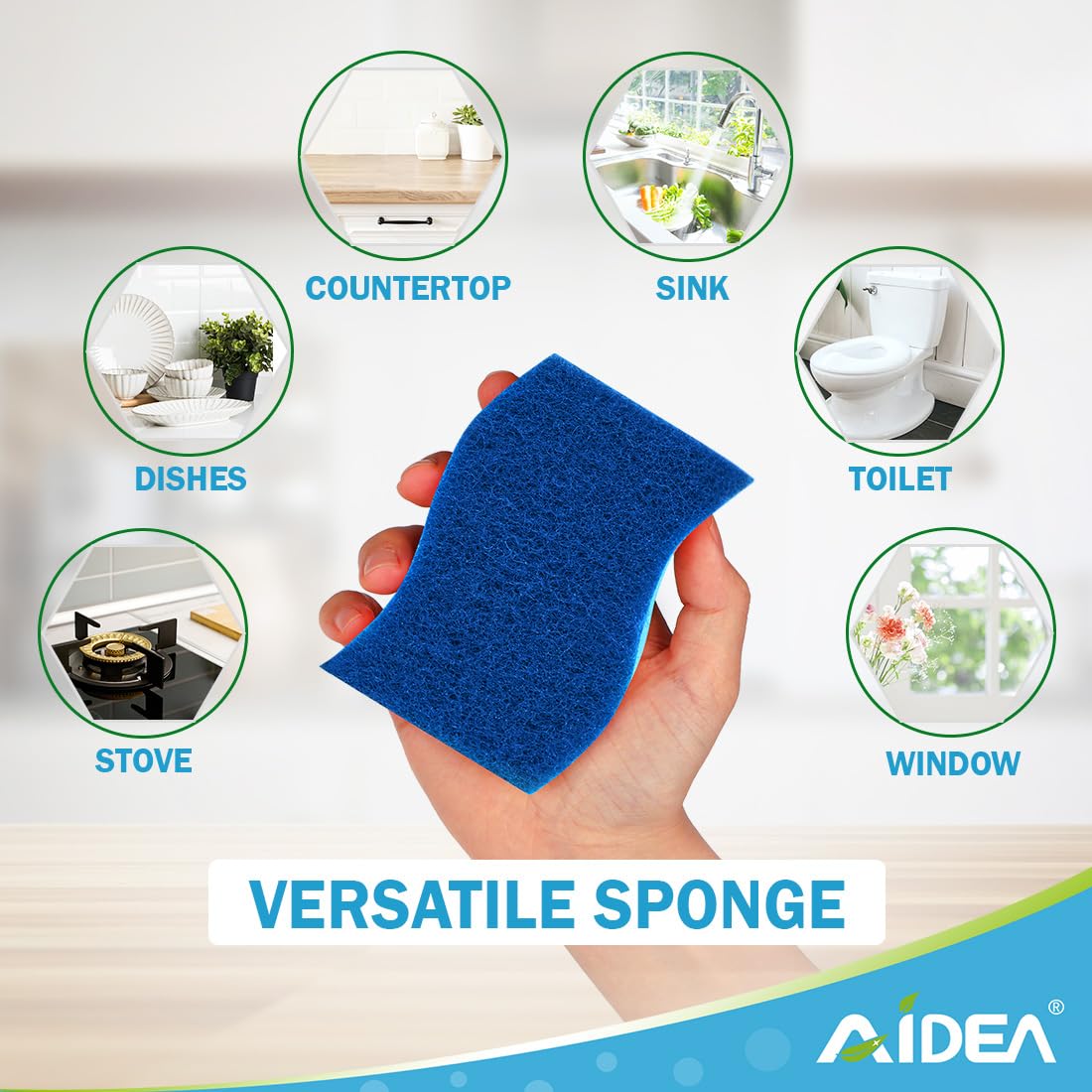 AIDEA Non Scratch Scrub Sponge-24Count, Sponges Kitchen, Sponges for Dishes | Cleaning Sponge, Cleans Fast Without Scratching, Stands Up to Stuck-on Grime, Cleaning Power for Kitchen, Household
