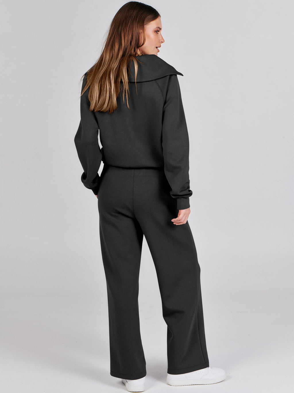 ANRABESS Women 2 Piece Set Sweatsuits Lounge Fall Outfits | Quarter Zip Pullover Wide Leg Pants & Pockets Matching Set,Casual Travel Fashion Airport Vacation Clothing,Sweat Track Suits