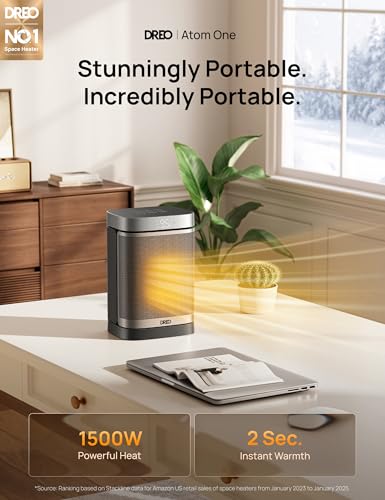 DREO Space Heater, Portable Electric Heaters for Indoor Use with Thermostat | 70°Oscillation, Remote, ECO, 12H Timer, 5 Modes, Safe Quiet Room Heater for Bedroom, 1500W PTC Ceramic Heater for Office
