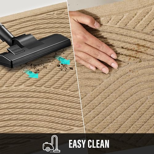 HIYARD Sturdy Front Door Mat, Absorbent Muddy Dirt Resist Welcome Door Mats Outdoor Indoor, Stain and Fade Resistant, Non-Slip Backing Entry Mat Low Profile Doormat for Entryway, 29×17, Beige