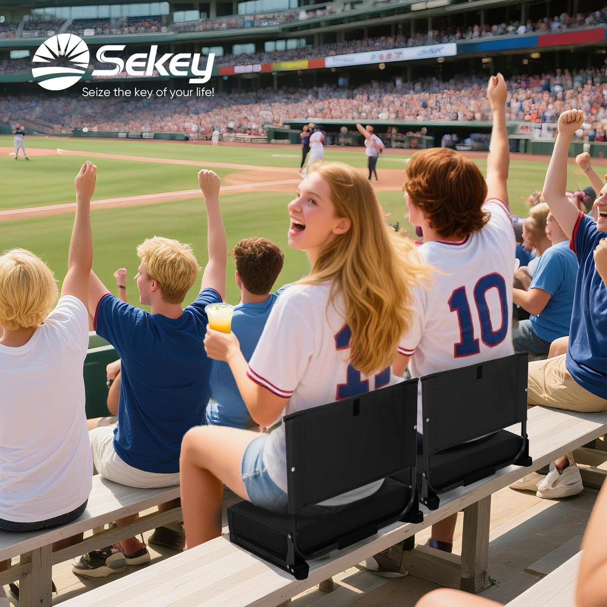 Sekey Stadium Seats with Back Support - 18.4" Wide | 3.2" Thick Cushion, Backrest, Larger Seating Area, 380 lbs, Locking Bleacher Clips, for Outdoor Events